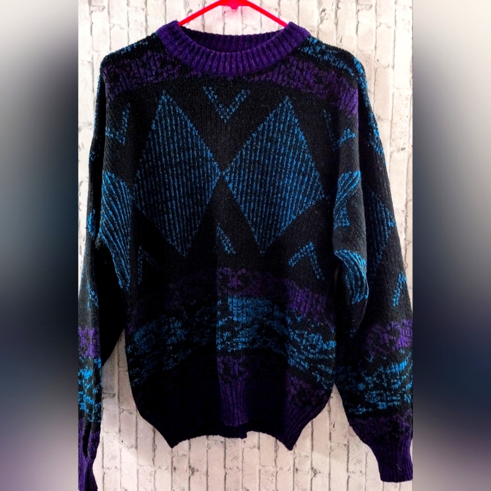 VTG Y2K Kennington Italia Wool Blend Sweater Pullover Retro Eclectic Abstract Sm